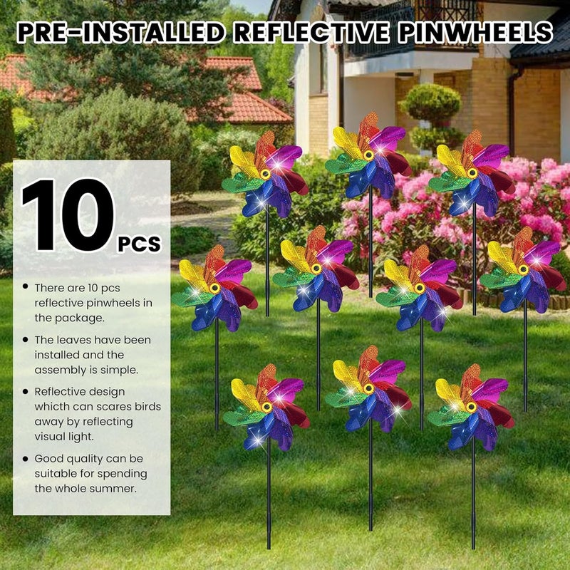 DECEED 10 PCS Reflective Pinwheels for Yard and Garden Bird Devices Pre-Installed Sparkly Wind Spinner Deterrent to Scare Birds Away from Yard Patio Farm (Multicolor-2) - Image 2